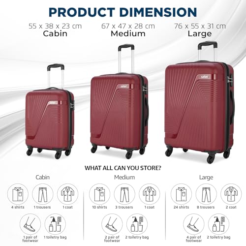 Image of Safari Zion Set of 3 (Cabin + Medium + Large) Trolley Bags Hard Polypropylene 4 Wheels 360 Degree Wheeling Luggage, Travel Bags, Suitcase for Travel, Trolley Bag for Travel, Maroon
