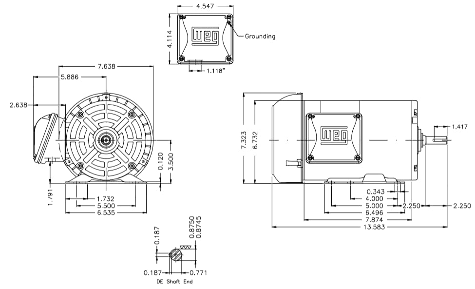 HT001404NPW01, Electric Motor Three Phase Rotor Squirrel CAGE 1.5Hp 1750 RPM 4P 143/5T 208-230/460//190-220/380-415 WCF2 60Hz F-1/B3R(D) IP55 NEMA PREMIUMEFFICIENCY RO