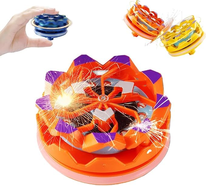 Image of Fingertip Gyro, Handheld Gyroscope, Luminous Spinning Top, Orange, Kids