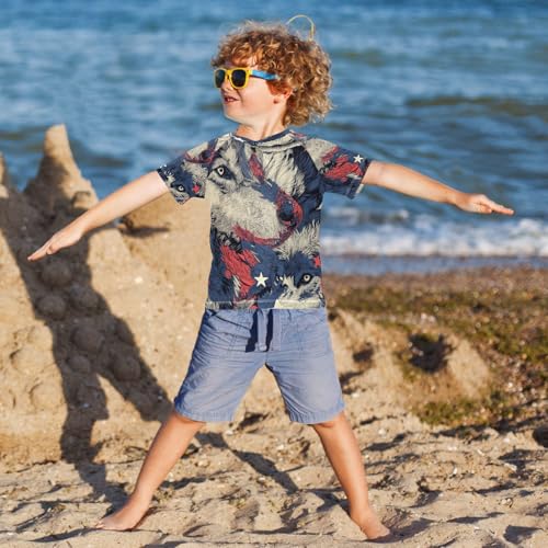 Boys Short Sleeve T-Shirts Wolf Star Funny Animal Rashguard Kids Swim Shirts Sun UPF 50+4
