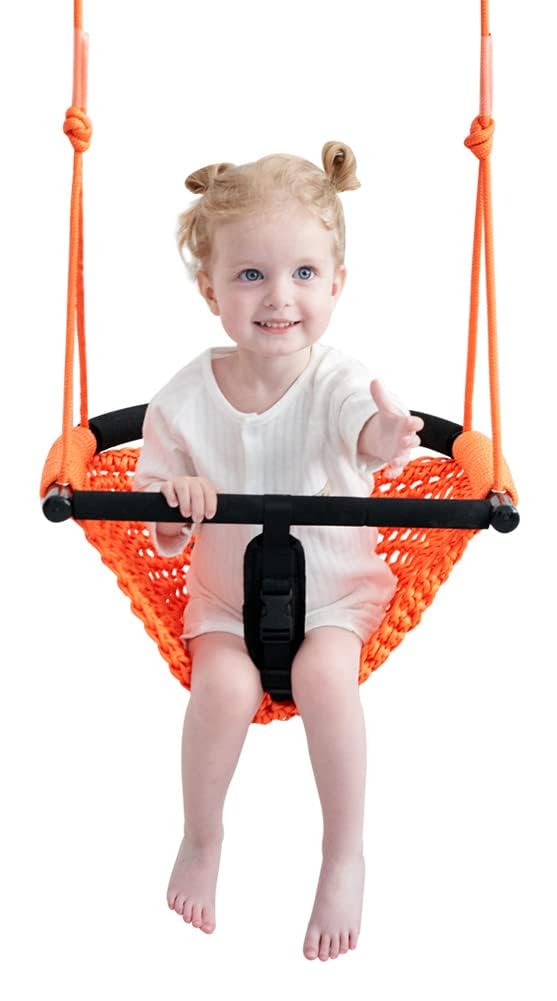 2 -in- 1 Toddler Swing. Swing Seat for Kids with Adjustable Ropes, for Kids Heavy Duty Rope Play Secure Children Swings Set, for Outdoor Indoor, Backyard. Upgrade Product (Orange)