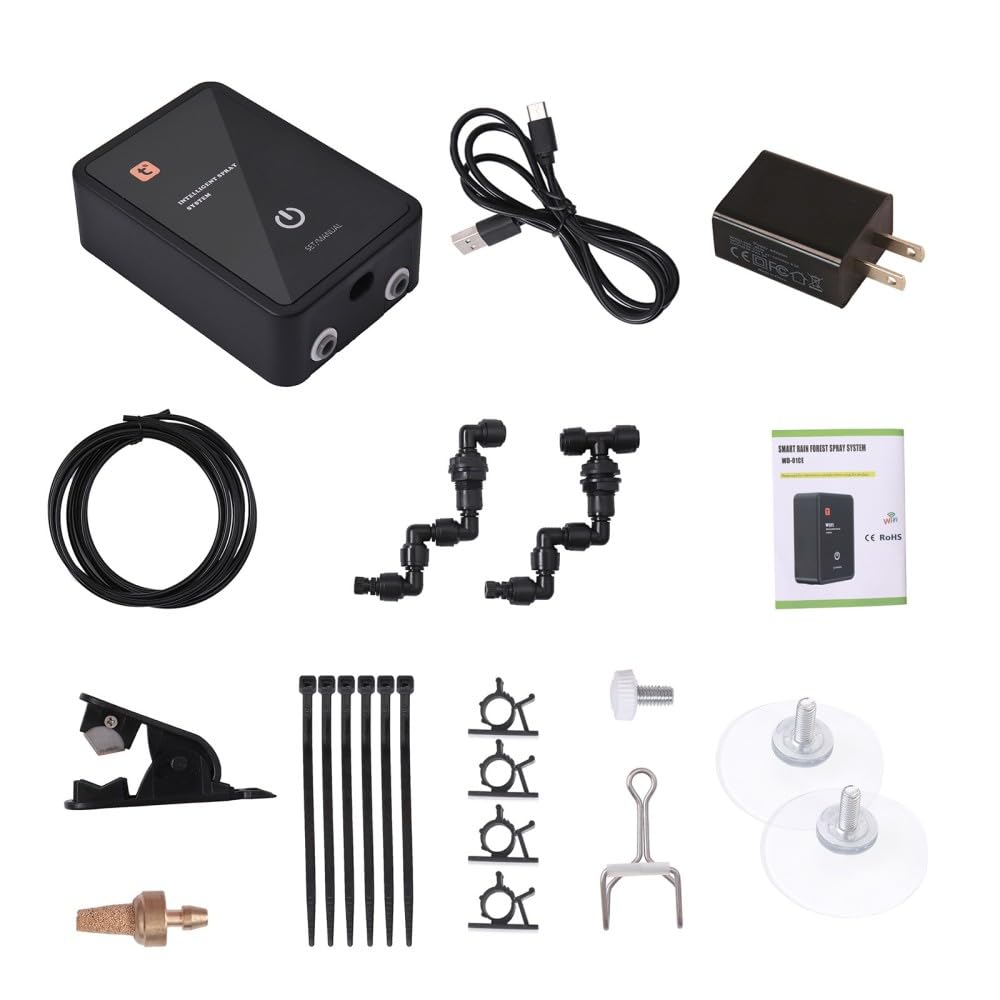 Humidificador para Reptiles, Brumizador inteligente automático Terrario con boquillas de pulverización ajustables a 360° y temporizador para reptiles plantas jardín invernaderos