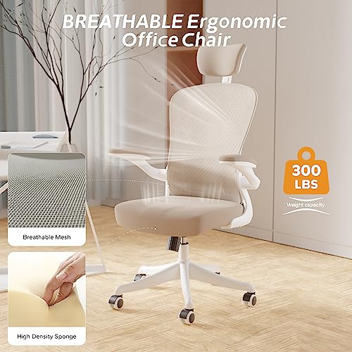 Sichy Age Ergonomic Office Chair Home Desk Office Chair With Adjustable Headrest & Cushion For Lumbar Support, High Back Computer Chair With Thickened Cushion Desk Chairs Khaki #TOP2