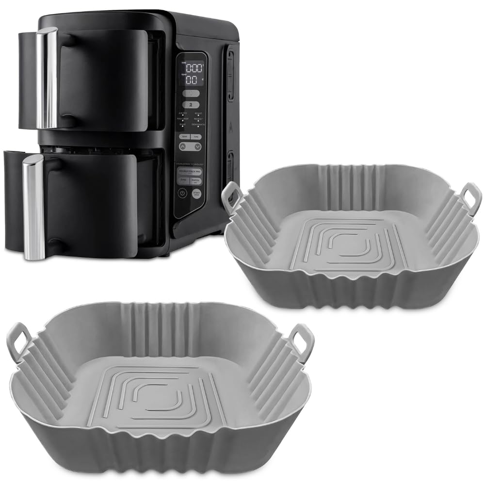 FryEasy Silicone Liners for Ninja Double Stack 7.6L Air Fryer SL300UK: Dual Rectangular Liners, BPA-Free, Dishwasher Safe