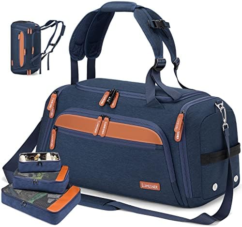 Lumesner Sports Gym Bag with Wet Pocket & Shoes Compartment, Travel Duffel Bag for Men (Blue（with 3 packing cubes）)