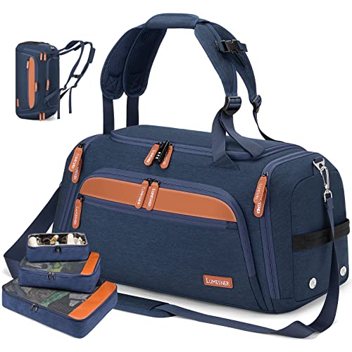 Lumesner Sports Gym Bag With Wet Pocket & Shoes Compartment, Travel Duffel Bag For Men (Blue（With 3 Packing Cubes）) #TOP2