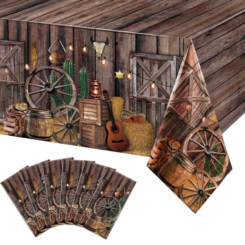 Tiamon 6 Pcs Western Cowboy Plastic Tablecloth Wild West Party Decorations