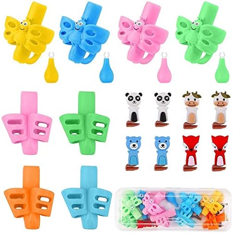 Youery 20 Pcs Pencil Grips,Handwriting Pencil Holder Pen Writing Aid Grip Set Training Posture Correction Tool for Kids Preschoolers Children Adults Special Needs Cover