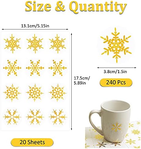 Snowflake Stickers - Vaktop 240PCS Snowflakes Label Stickers, Self-Adhesive Snowflake Seal Stickers - for Envelope and Present Sealing, Christmas Decor Craft Supplies (4 Designs)