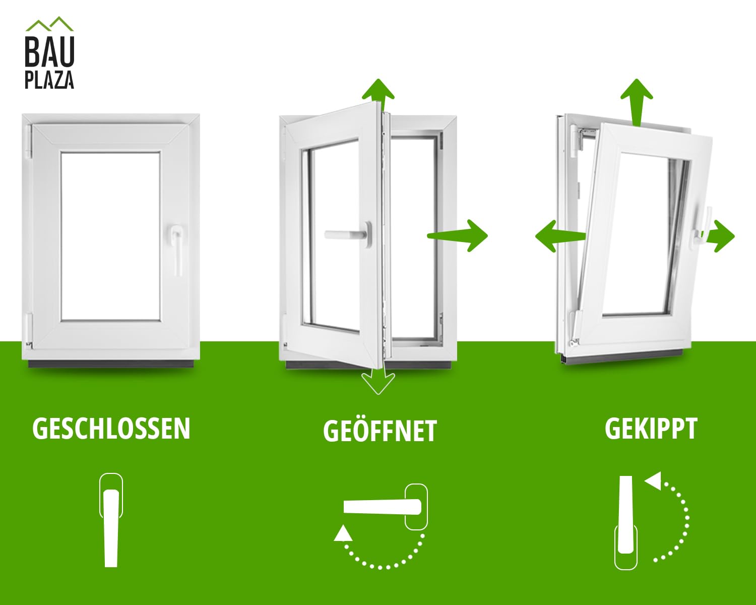 Kunststofffenster BxH 50 x 80 cm Weiß - Dreh-Kipp Kellerfenster DIN Links - 2-fach Verglasung 32 mm - Wärmeschutz & Schallschutz - PVC Fenster für Haus, Keller, Garage
