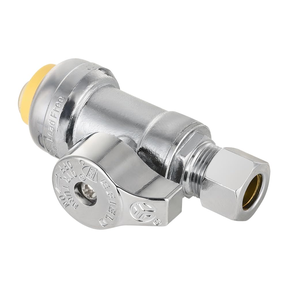 Pro EFIELD - Paquete de 4 válvulas de parada recta de 1/4 de vuelta, compresión de 1/2 empuje x 3/8 pulgadas con un clip, latón LF chapado en cromo, resistente
