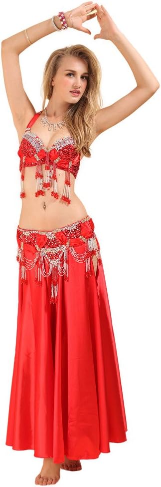 Belly Dance Costume Bra Belt Skirt 3pcs Performance Outfit 8Colors