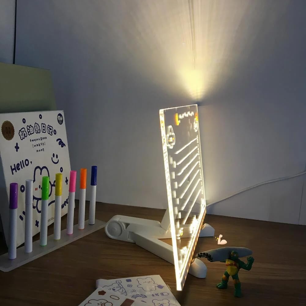 Lavagna Luminosa LED In Acrilico - 20x20 Cm, 7 Colori, Con Supporto Regolabile, Riutilizzabile Per Promemoria