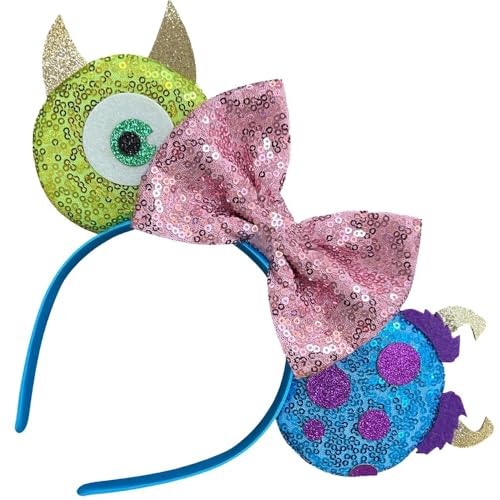 Bolonar Monsters Mouse Ears Headband Sequin Pink Bows Monster Headband