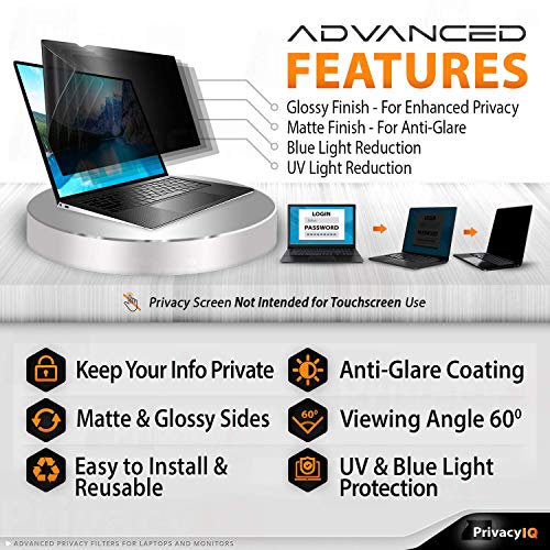 Privacy IQ 14" Inch Laptop Privacy Screen-Filter for 16:9 Widescreen Display; 60 Degree Privacy, Advanced Anti-Glare, UV Light Reduction & Blue Light Filter