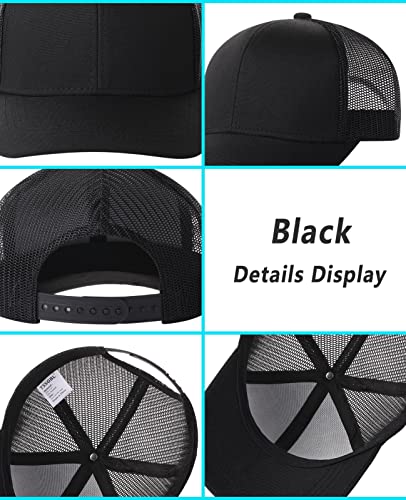 Tssgbl 2 Pack Snapback Mesh Trucker Hat Plain Summer Cool No-Logo Ball Caps For Men,Adjustable Blank Trendy Work Baseball Cap (Black-Grey) #TOP2