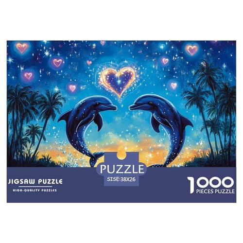 Dauphins Puzzle 1000 Pièces Coucher de Soleil Beach Puzzles Art Décoration Intérieure en Carton 100% Recyclé pour La Détente Créativité Et comme Cadeau 38x26cm/1000pcs