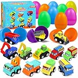 Cadeau Pâques, Lot de 12 Oeufs de Pâques Surprise Remplis avec Voitures, Pelleteuse Jouet et Camions   Jouets pour Chasse aux Oeufs, Panier de Paques   Cadeau de Fête pour Enfants, Garçons et Filles