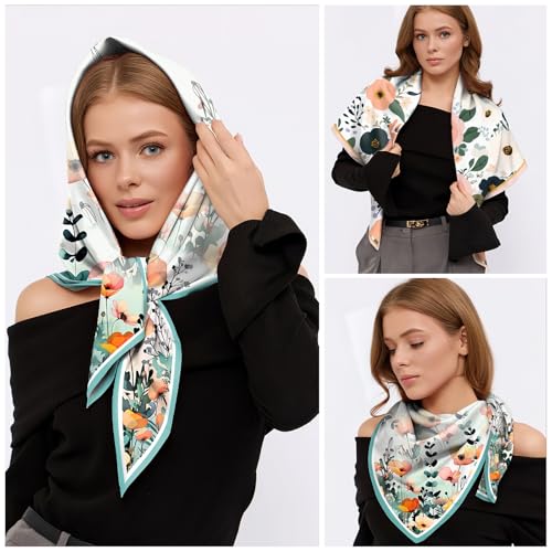 2PC Scarf Silk Feeling Square Satin Headwear Hair Scarf Wrap 27.5 Inches Bandana Aesthetic Cute Decoration Women Girls 5