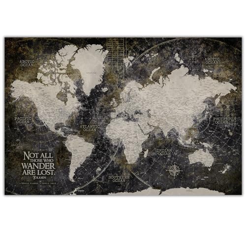 Holy Cow Canvas Personalized Push Pin World Map on Canvas with Industrial Background, World Map Pin Board, Best Gift for People Who Travel Gift for Travel Lovers, Travel Themed Gift for Travelers