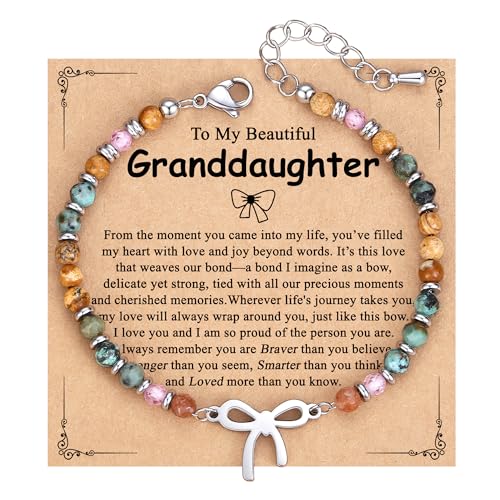 Junifi Granddaughter Gifts from Grandma Bow Granddaughter Bracelet Sweet 16 Gifts for Girls 2026 Graduation Gift for Her Birthday Christmas Mothers Day Confirmation Easter Teens Teenage Girl