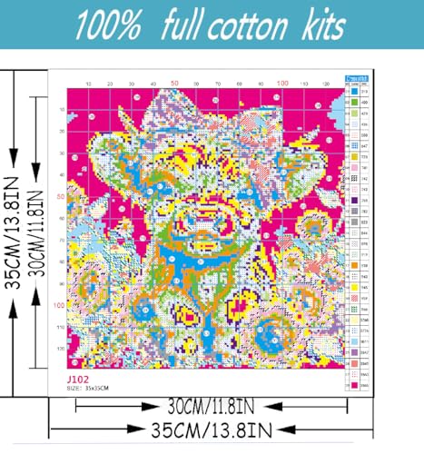 Image of Cow Stamped Cross Stitch Kits for Adults Beginner, Sunflowers Counted Cross Stitch Kits Printed Stitching Cute Patterns Dimensions Needlepoint Art Crafts Embroidery Kits for Adults Beginners