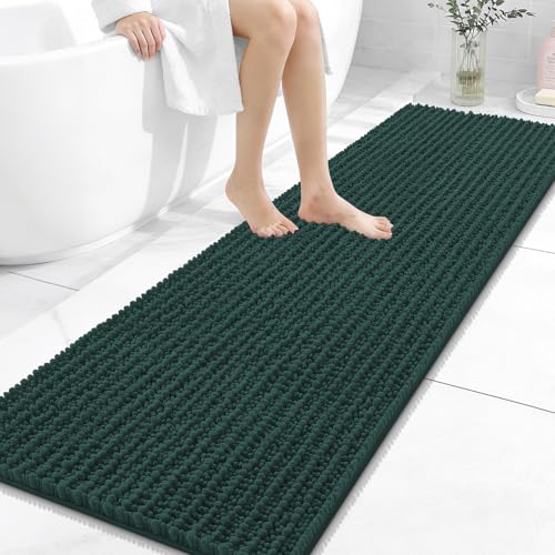 Image of OLANLY Long Bathroom Rugs Runner 59x20, Thick Soft and Absorbent Chenille Bath Mat, Non-Slip, Machine Washable Quick Dry Bath Rugs for Tub Shower Floor, Home Decor Accessories, Blackish Green
