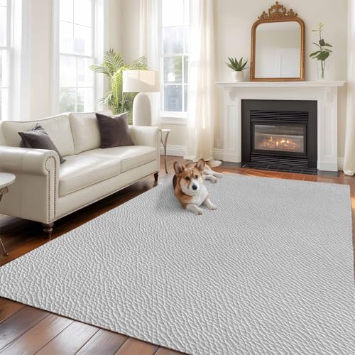 Tapis de salon gris rectangulaire grand tapis profil bas lavable - 4