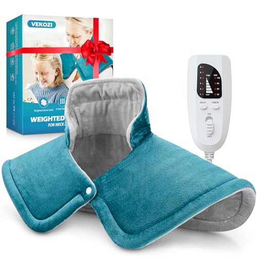 Image of Heating Pad for Neck and Shoulders, 2lb Weighted Neck Heating Pad for Back Pain Relief 6 Heat Settings, 4 Auto-Off Timer, Gifts for Women Men Mom for Christmas, Birthday, Mother's Day,17 inchx23 inch Sky Blue