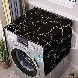 Black Marble Pattern Washing Machine Dryer Top Cover Refrigerator Fridge Dust-Proof Cover with Storage Pockets Bags…