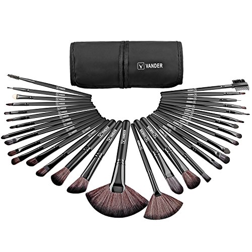 Make up Brushes, VANDER LIFE 32pcs Premium Cosmetic Makeup Brush Set for Foundation Blending Blush Concealer Eye Shadow, Cruelty-Free Synthetic Fiber Bristles, Travel Makeup bag Included, Black