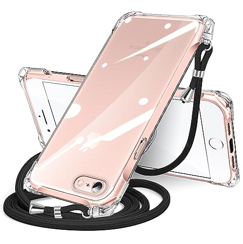 iPhone SE 第3/2世代 7 8 用 ケース クリア ショルダー iphonese 7 8 用 スマホケース アイフォン7 8 se2 se3 カバー 肩掛け 斜めかけ 縄掛けケース 透明 TPU 薄型 軽量 耐衝撃 紐付き 斜めがけ 織りストラップ付き ネックストラップ ショルダー ケース 縦/横 2WAY 長さ調整可能 取り外し可能 落下防止 紛失防止 ワイヤレス充電対応 (クリア)