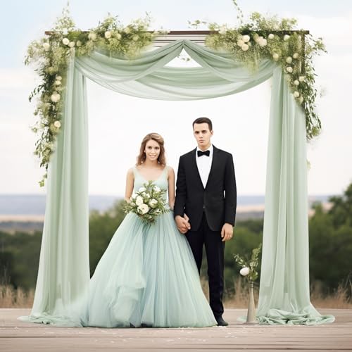 Image of 30 inch x 20Ft Wedding Arch Draping Fabric, 1 Panel Sage Green Sheer Curtain Drapes Extra Wide & Long Backdrop Curtains for Wedding Arch Ceremony Birthday Party Decorations