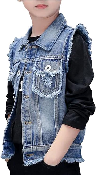 Boys Cowboy Single-Breasted Vest Jacket Child Denim Broken Hole Vest Sleeveless Jean Outerwear Jacket2