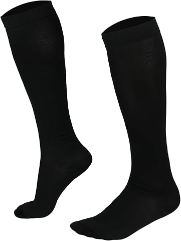 1 Par de Medias de Compresión Deportivas Talla EU 40-45, Medias de Apoyo para Mujeres y Hombres, Calcetines de Compresión Negros con 15-25 mmHg para Vuelos, Correr, Tenis y Viajes