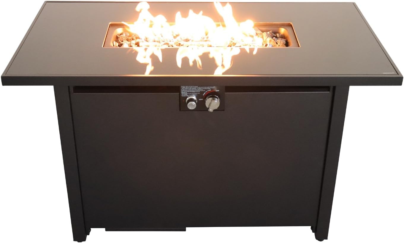 ESPIDOO 42" Steel Fire Pit Table: Modern Outdoor Propane Fireplace with Lid - 50,000 BTU Rust Resistant & Heat Resistant - Backyard Patio Deck Heating for Entertaining Guests