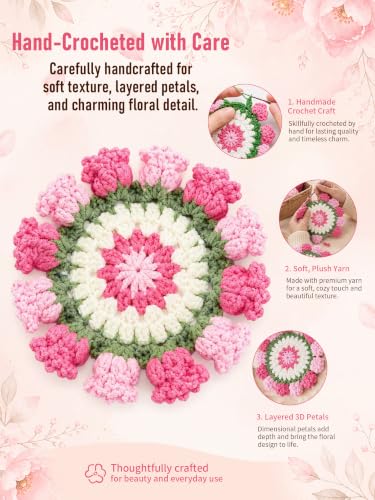 KQJS Crochet Flower Bouquet Coasters, Cotton Tulip Gifts for Home Decor 1Pc - image 4
