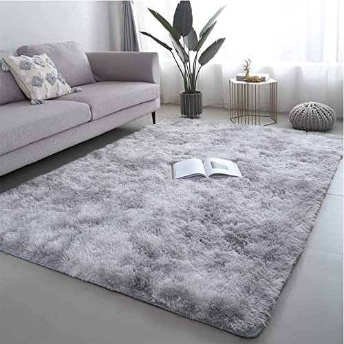 GJWLaie Rugs Living Room Grey Area Rugs for Bedroom Anti Silp Soft Shaggy Tie-Dye Plush Fluffy Living Room Rug Indoor Home Kidsroom Decor Carpet(Grey 160 * 200cm)