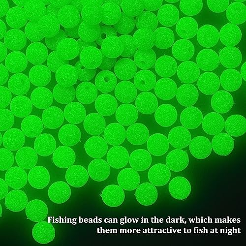HINZIC 200Pcs 8mm Glow in The Dark Fishing Beads Saltwater Green Catfish Rig Beads Round Lure Bait Punch Fishing Accessories - Thumbnail 4