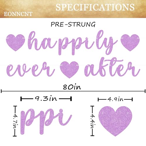 Image of Pre-Strung Happily Ever After Banner - Purple Glitter Bachelorette Bridal Engagement Party Decoration Supplies, Bachelorette Wedding Party Banner for Engagement, Bridal Shower, Wedding Party Photo Booth Props