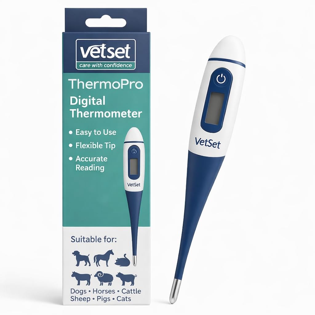 Digitales Veterinärthermometer für Pferde, Hunde, Katzen, Rinder, Nutztiere | Flexible wasserdichte Spitze | Schnelle genaue Messwerte | Aufzeichnung der letzten 5 Temperaturen | 60 Sekunden Messzeit