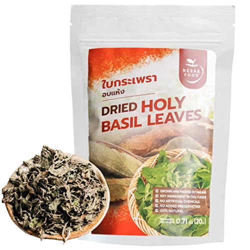 Premium Thai Holy Basil Leaves, Dried, Essential Thai Herbs and Spices ingredient in Asian cooking, Natural and Aromatic 20 G (0.71 oz Pack of 1) Perfect for cooking and seasoning by NESAR FOOD