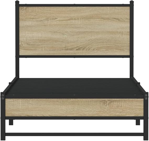 Single Bed Frame Small Single 75x190 cm, Sonoma Oak Metal with Headboard, 196x80x91.5 cm, Under-Bed Storage, Easy Assembly, Robust Steel Slats for Kids Guest Loft Bedroom