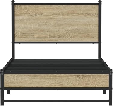 Single Bed Frame Small Single 75x190 cm, Sonoma Oak Metal with Headboard, 196x80x91.5 cm, Under-Bed Storage, Easy Assembly, Robust Steel Slats for Kids Guest Loft Bedroom