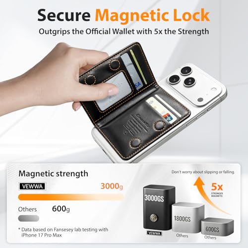 Image of Magnetic Wallet for iPhone, Detachable Magnetic Card Holder Compatible with MagSafe, RFID Blocking Phone Wallet with Kickstand for iPhone 17 /16 /15 /14 /13 /12 Series, Black