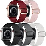Adorve 5 Pack Stretchy Solo Loop Compatible with Apple Watch Band 45mm 44mm 42mm for Women Men, Adjustable Soft Nylon Elastic Replacement Straps for iWatch SE Series 7/6/5/4/3/2/1, 42mm/44mm/45mm