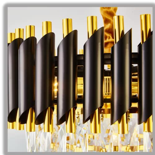 Image of DREAMY DESIGNS Chandelier Lights for Ceiling Black Gold 400 MM 3-Tier Crystal Chandeliers for Living Room with 3 Mode LED Light Plate for Hall Modern Jhumar Designer Bedroom and Dining Room
