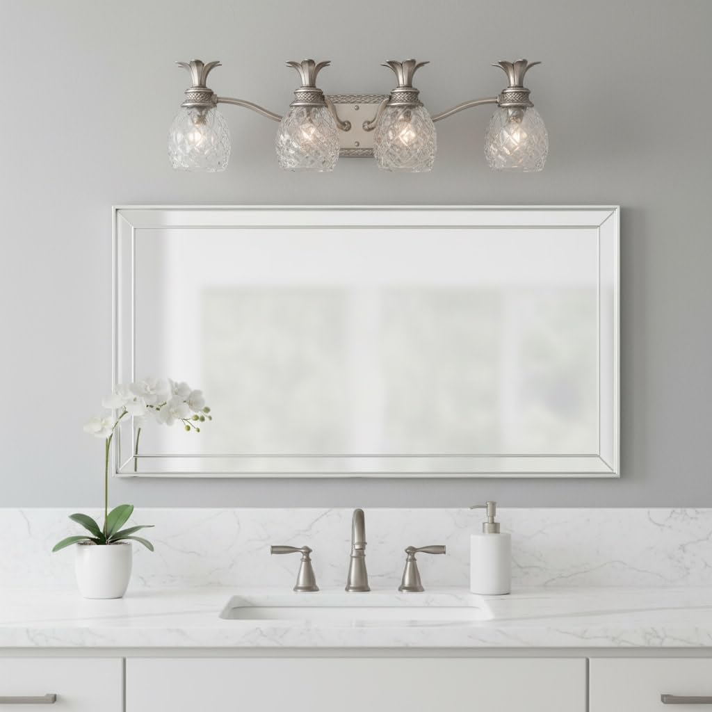 Hinkley Plantation Tropical Four Light Bathroom Vanity Fixture, Polished Antique Nickel