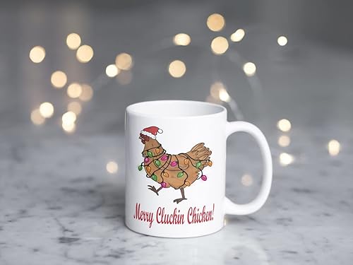 Miniatura 5 de Taza de pollo de Navidad Merry Cluckin Christmas Funny Rooster Peck Mug Christmas Lighst Cute Love Gift Idea Corazón Motivación Inspiración 11-oz