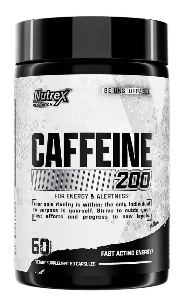 Nutrex Research Caffeine 200 mg Capsules - Energy Booster, Enhances Fat Oxidation, Increases Endurance and Focus, Reduces Fatigue, 60 Count